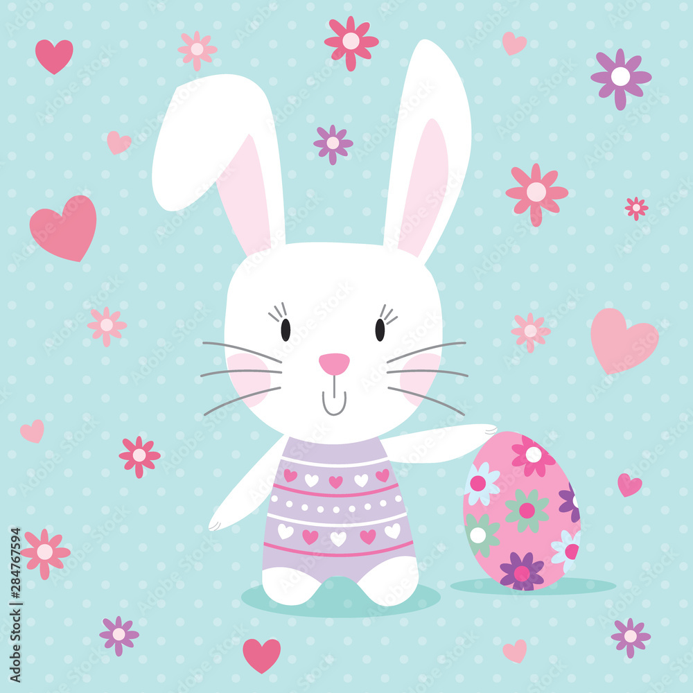 Easter card with cute rabbit and egg design Easter card with cute rabbit and egg design