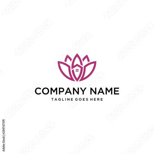 Illustration house and the S letter are in the form of lotus flower petals logo design