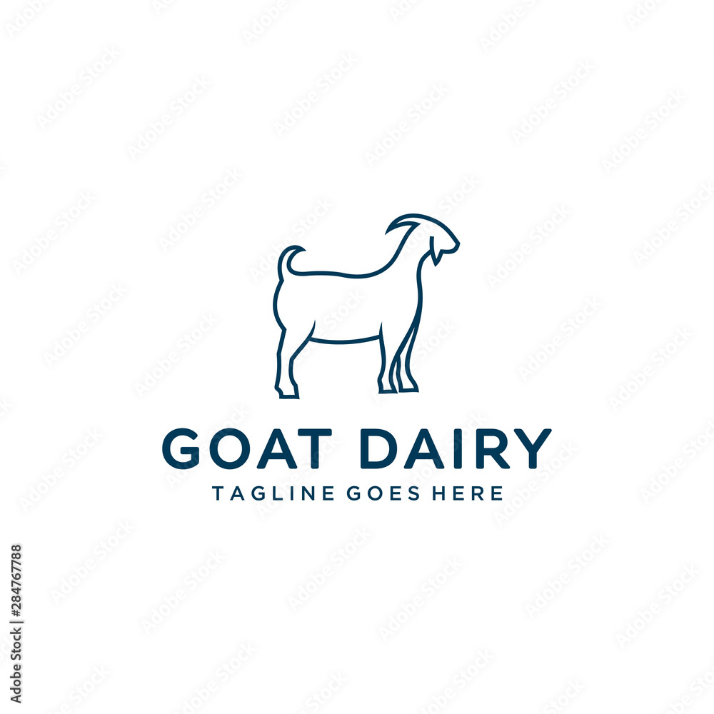 Illustration animal Goat that looks fat produces high quality dairy milk logo design
