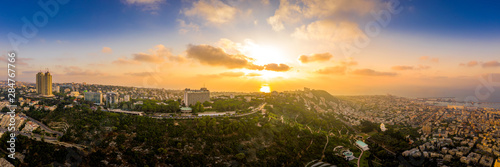 Aerial view of the Israeli port city Haifa during sunset