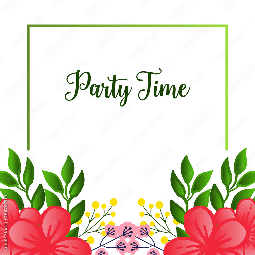 Party time card art, isolated on white background, with bright green leafy flower frame decorative element. Vector Party time card art, isolated on white background, with bright green leafy flower frame decorative element. Vector