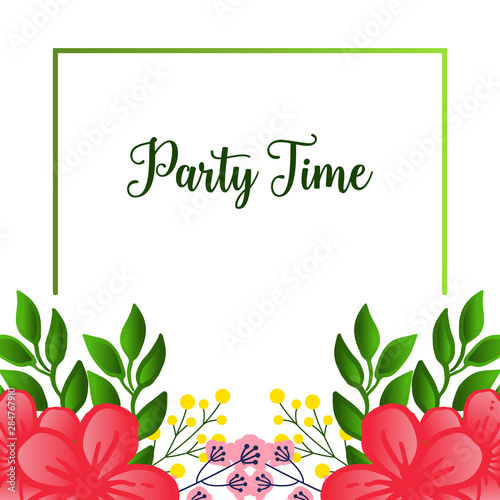 Party time card art, isolated on white background, with bright green leafy flower frame decorative element. Vector © StockFloral