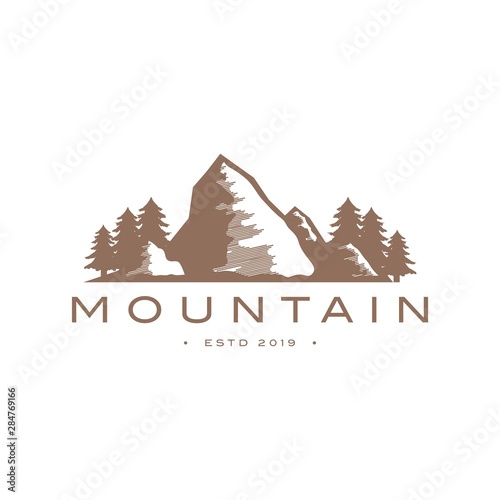 mountain logo design vector template.Creative mountain with forest illustration symbol