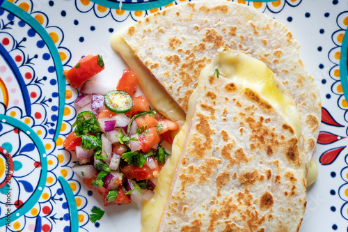 Mexican quesadillas with sliced ham also called 