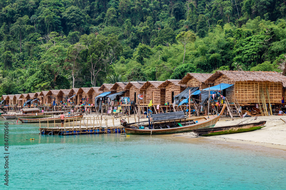 Naklejka premium Surin Islands, Phang Nga Province, Thailand. One of attraction tourist in Thailand with blue sea and local life.