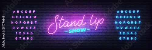 Stand up show neon. Lettering neon glowing sign for Stand up comedy show