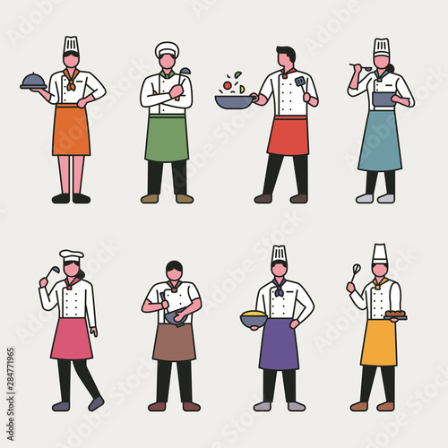 Outline style chef characters. flat design style minimal vector illustration.