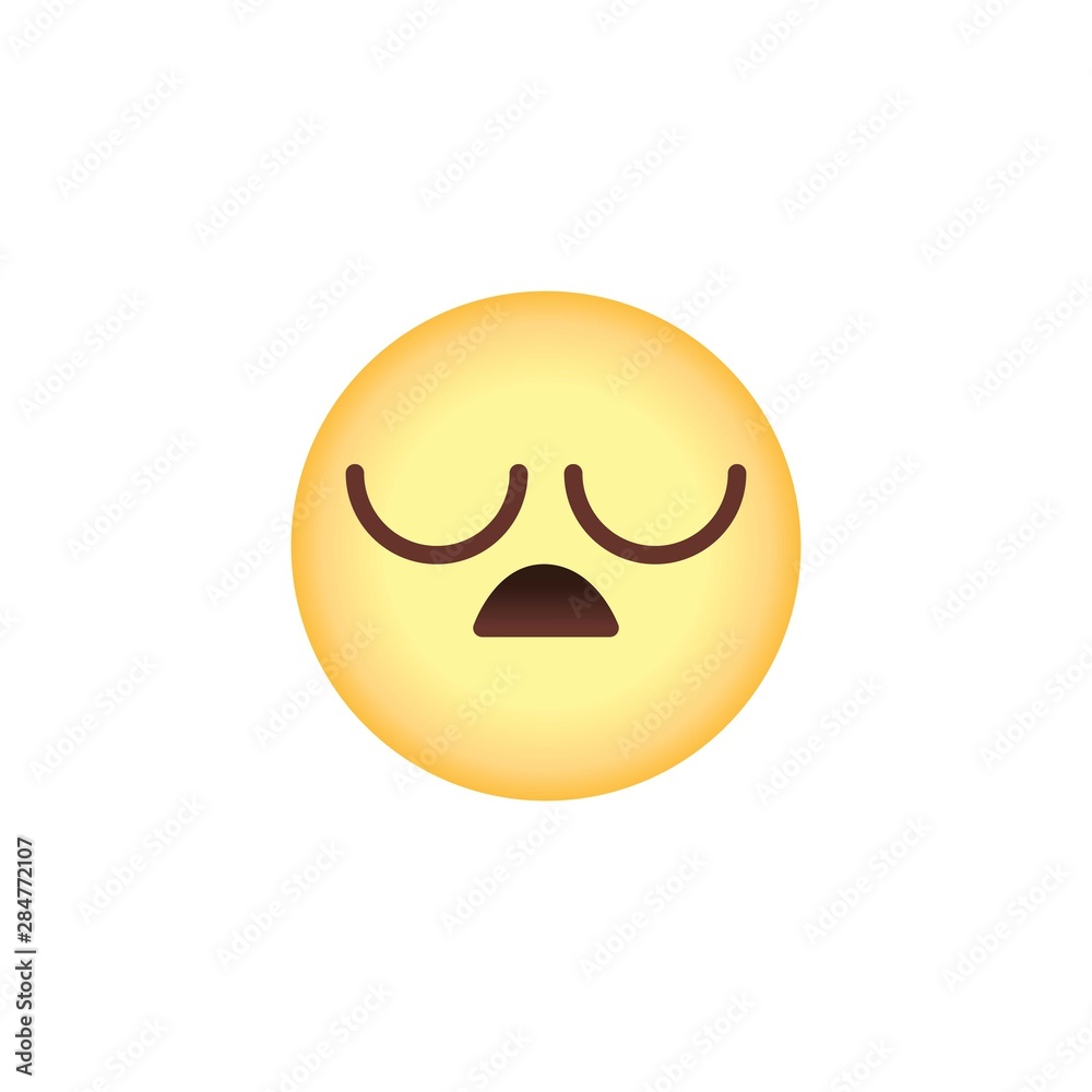 Fototapeta premium Yawning face emoji flat icon, vector sign, Tired face emoticon colorful pictogram isolated on white. Symbol, logo illustration. Flat style design