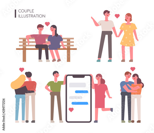 Affectionate couple character set. flat design style minimal vector illustration.