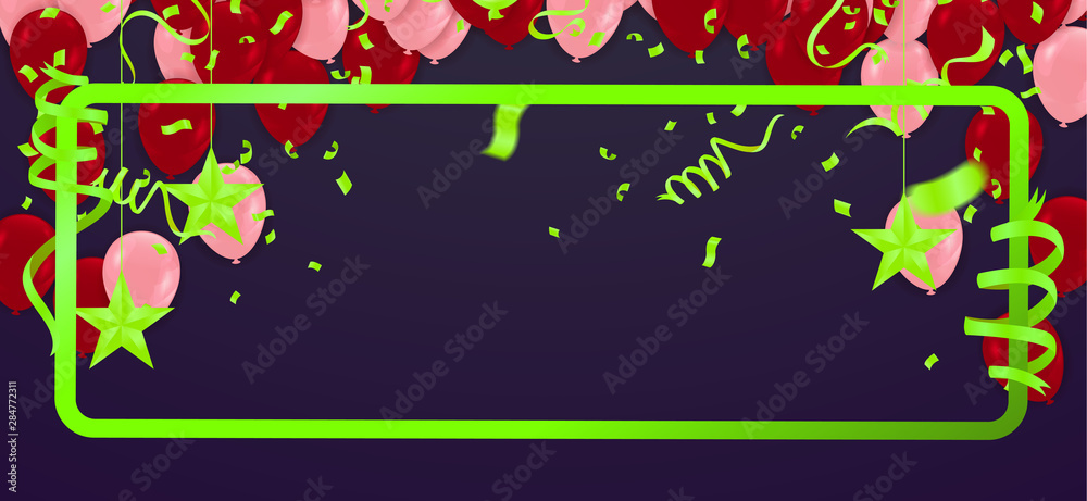Fototapeta premium Banner with flags balloons and Happy Birthday card party place for text. Can be used for cards, gifts, invitations sales, web design