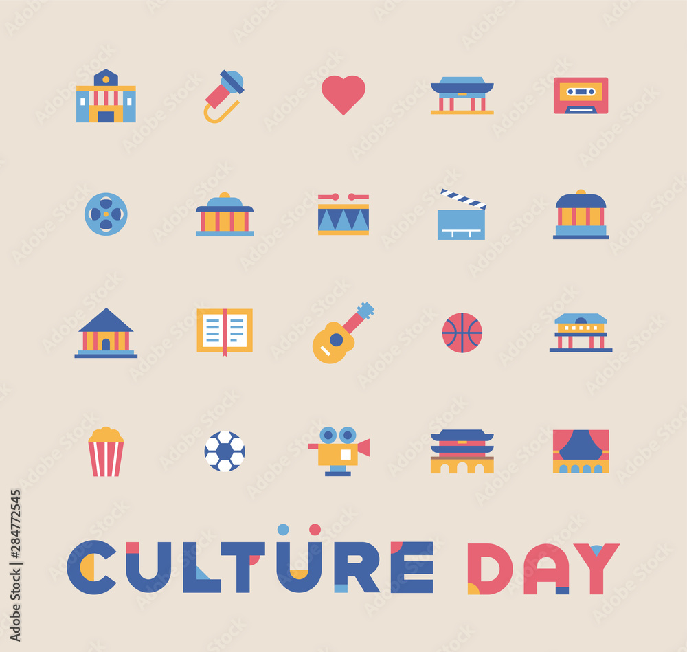 Culture Icons Flat Design Style Minimal Vector Illustration Stock 