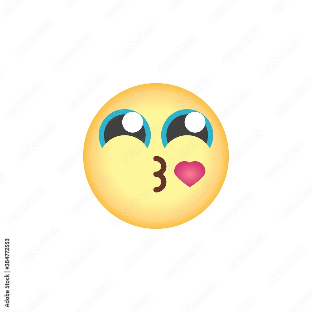 Fototapeta premium Blowing Kiss Emoticon flat icon, Kissing face emoji vector sign, colorful pictogram isolated on white. Symbol, logo illustration. Flat style design