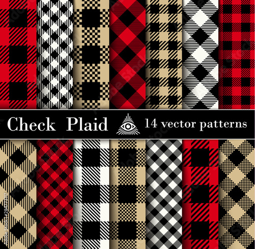 Set Check  Plaid  Seamless Patterns Backgrounds.