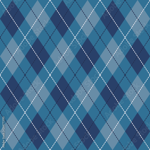 Blue, Black  and  White Seamless Argyle Pattern Vector Background
