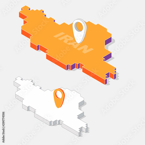 Iran on map element with 3D isometric shape isolated on background, vector illustration