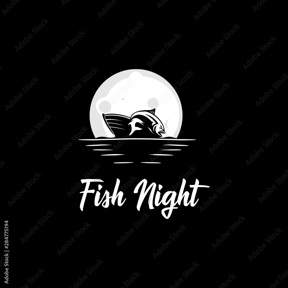Naklejka premium fish night fishing logo 