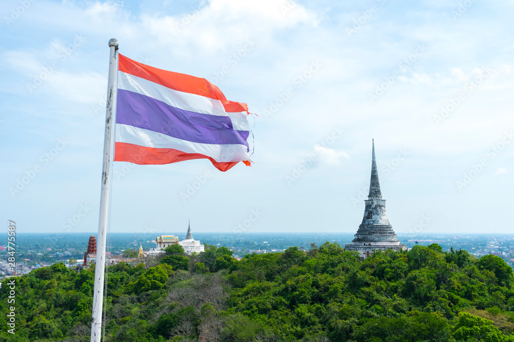 Pagoda on mountain top at Khao Wang Palace or Phra Nakhon Khiri Historical Park in Petchaburi, Thailand.