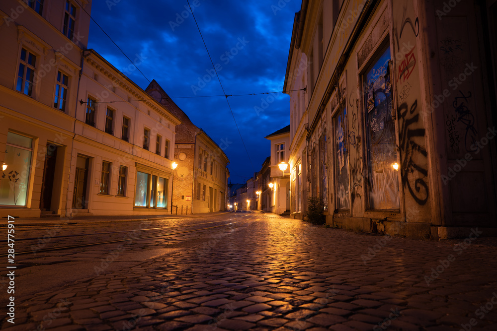 Lonely street at the blue hour