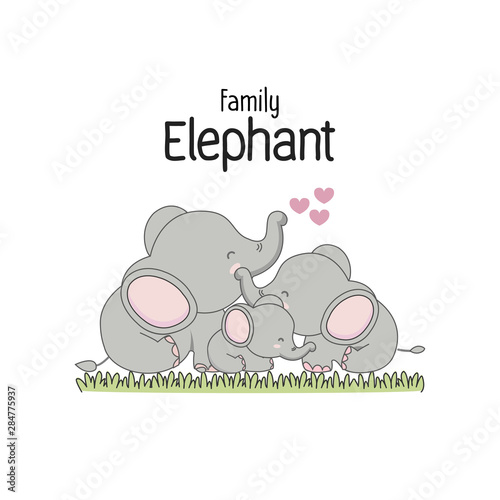 Elephant Family Father Mother and baby. 