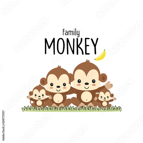 Monkey Family Father Mother and baby. Vector illustration.