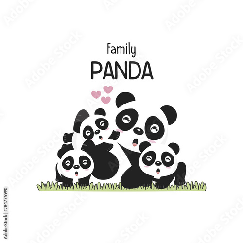 Fototapeta Naklejka Na Ścianę i Meble -  Cute Panda Family Father Mother and baby. Vector illustration.