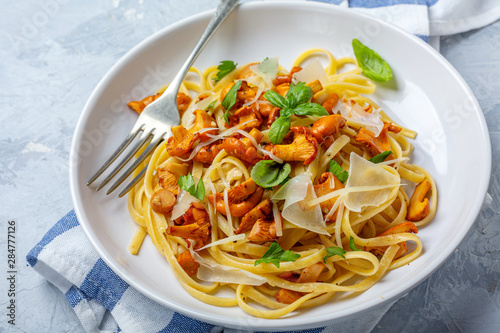 Pasta with wild chanterelles and parmesan.