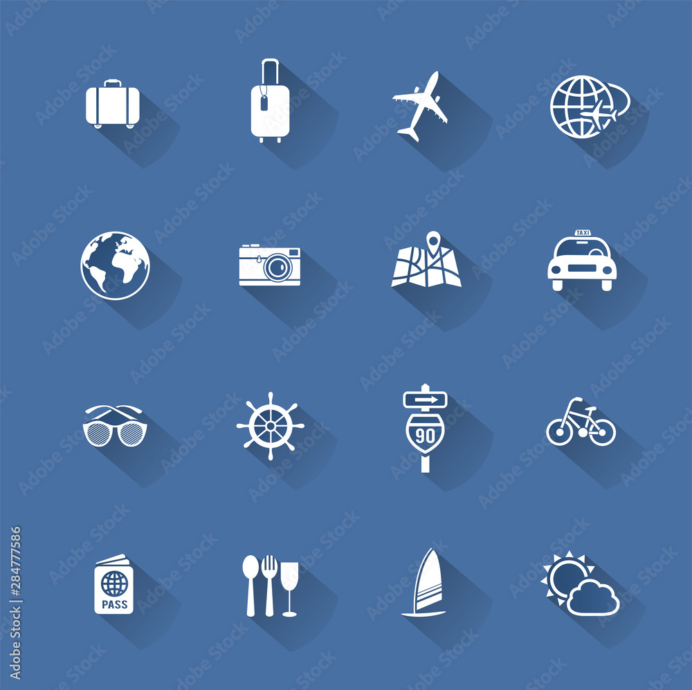 Modern travel flat icons collection with long shadow, vector illustration Modern travel flat icons collection with long shadow, vector illustration