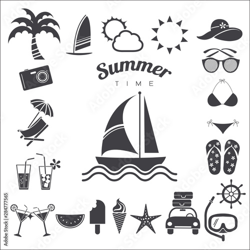 Summer time icons set, vector illustration