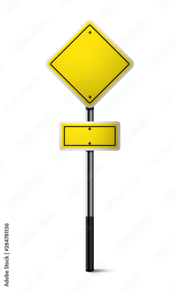 Realistic yellow traffic sign on metal column. Realistic yellow traffic sign on metal column.