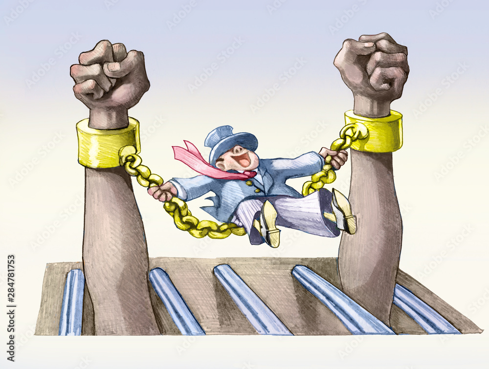 exploitation of peoples editorial political cartoon Stock Illustration