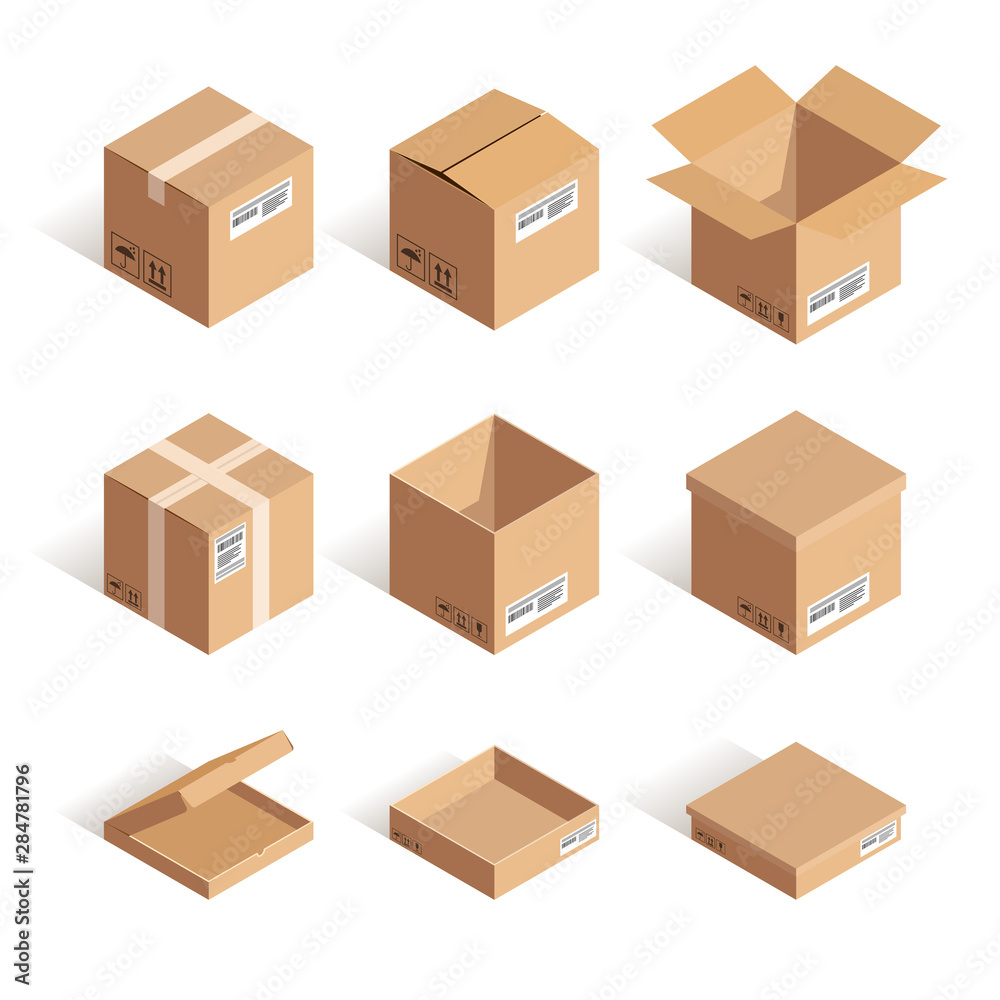 Isometric opened and closed box set Isometric opened and closed box set