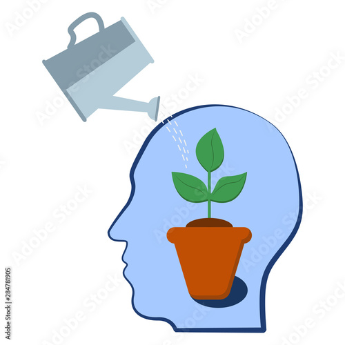 Head with a plant inside. Selfdevelopment, potential, motivation and aspiration, mental health