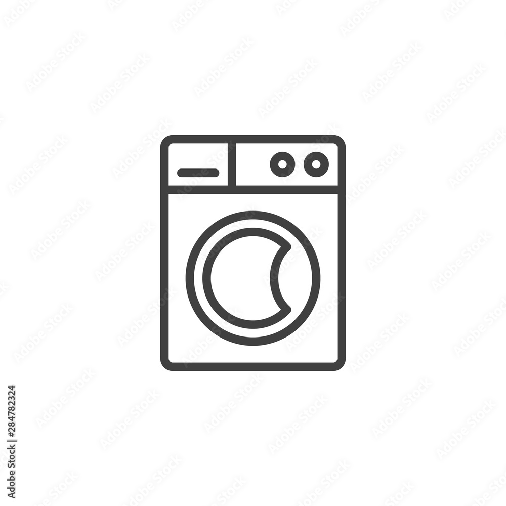 Washing machine line icon. linear style sign for mobile concept and web design. Automatic washer outline vector icon. Laundry symbol, logo illustration. Vector graphics