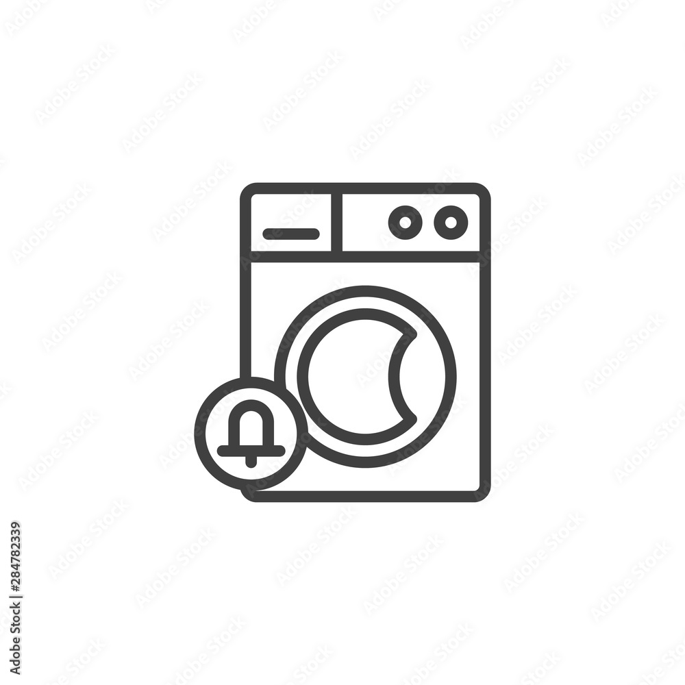 Washing machine notification line icon. linear style sign for mobile concept and web design. Washer and notification bell outline vector icon. Laundry symbol, logo illustration. Vector graphics Washing machine notification line icon. linear style sign for mobile concept and web design. Washer and notification bell outline vector icon. Laundry symbol, logo illustration. Vector graphics