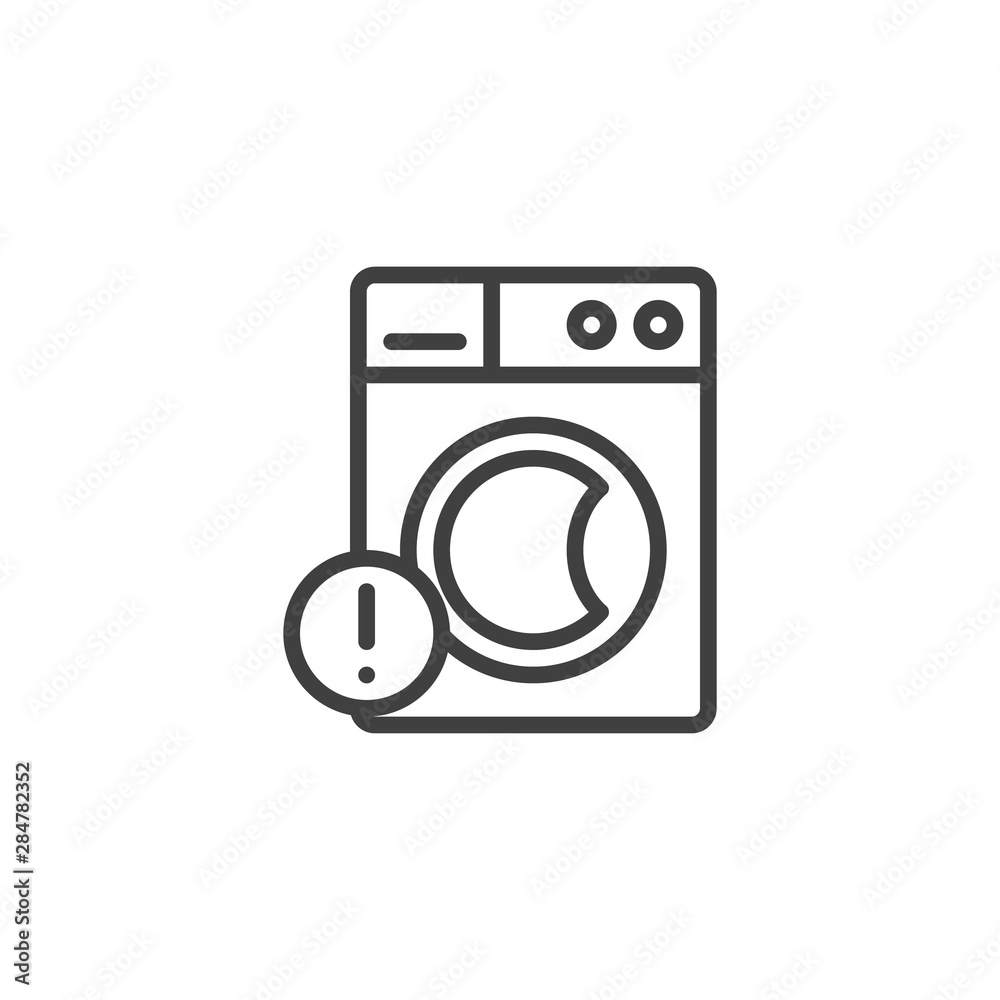 Washing machine warning sign line icon. linear style sign for mobile concept and web design. Washer instructions outline vector icon. Laundry symbol, logo illustration. Vector graphics Washing machine warning sign line icon. linear style sign for mobile concept and web design. Washer instructions outline vector icon. Laundry symbol, logo illustration. Vector graphics
