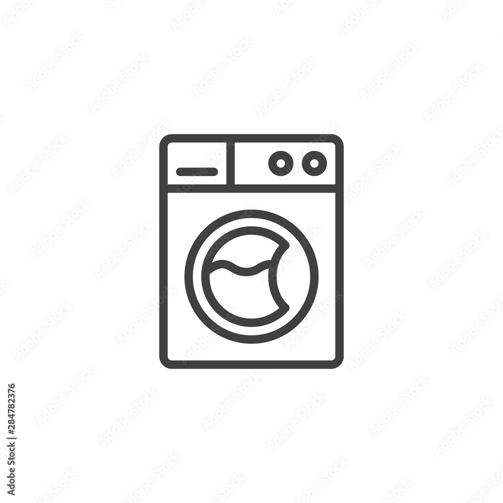Washing machine with clothes line icon. linear style sign for mobile concept and web design. Washer machine outline vector icon. Laundry symbol, logo illustration. Vector graphics