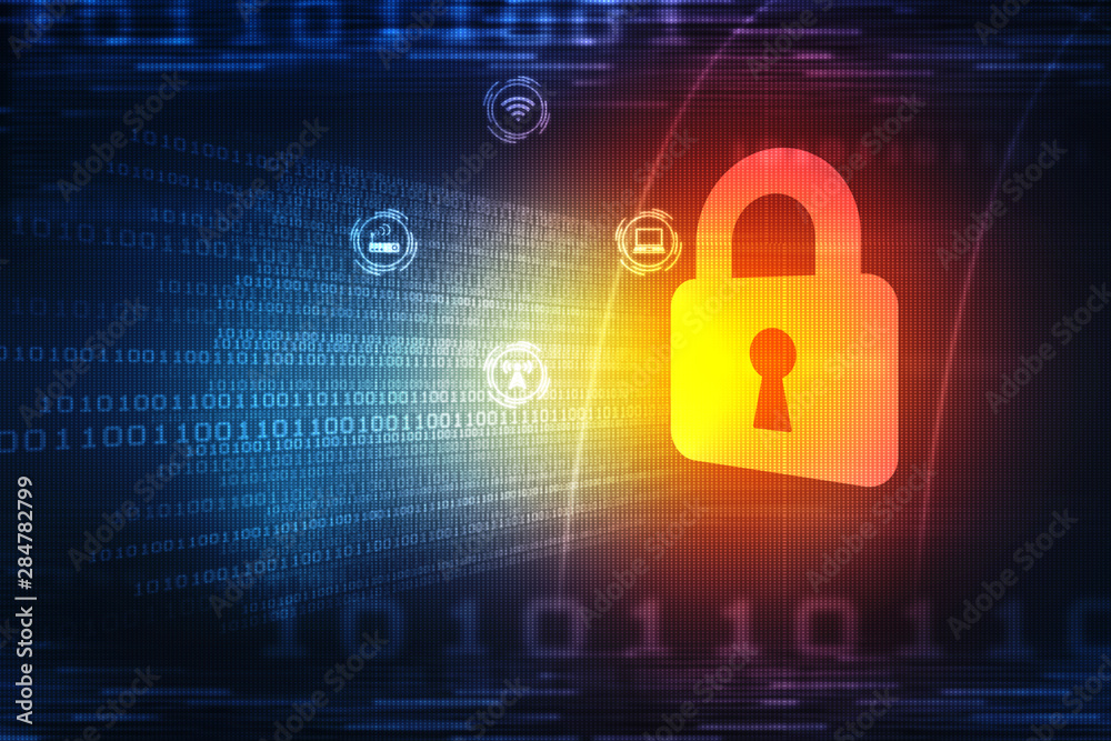 2d illustration Safety concept: Closed Padlock on digital background