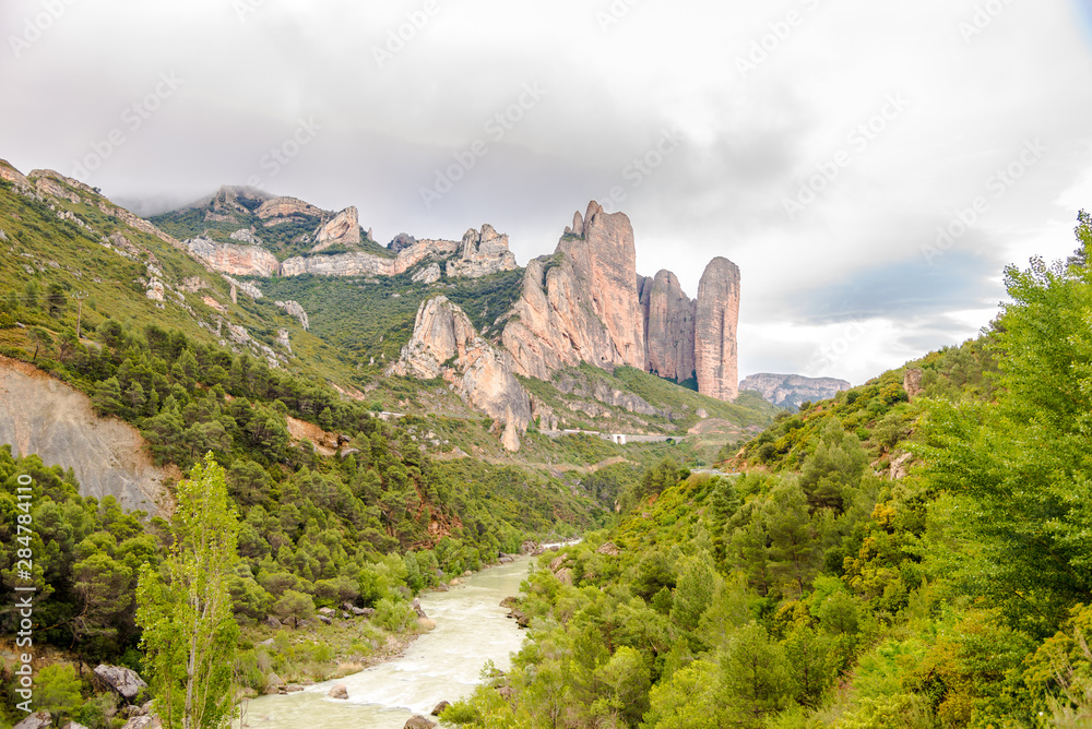 Gate to Pyrenees, Gallego river with rockies - Spain
