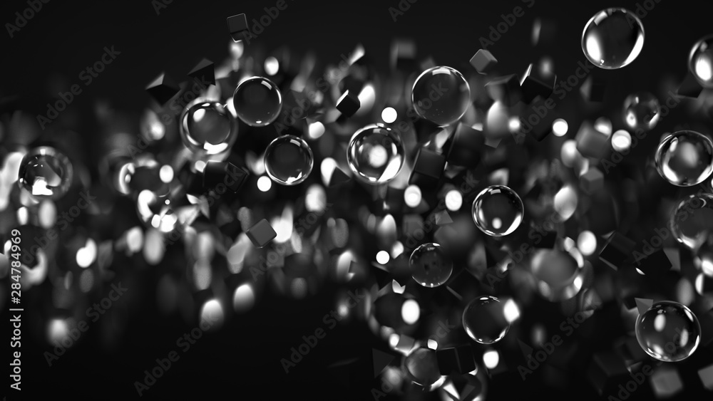 Black geometric shapes are are flying 3D rendering Black geometric shapes are are flying 3D rendering