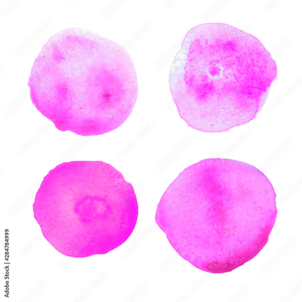set of pink watercolor spots isolated on white background