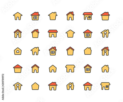 Home Filled Ouline Icon Set on white background.