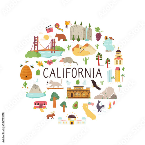 Abstract print design with symbols of California