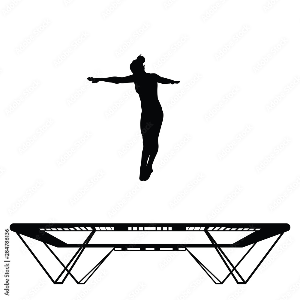 Straight jump on a trampoline in a gym, contour - obrazy, fototapety, plakaty 