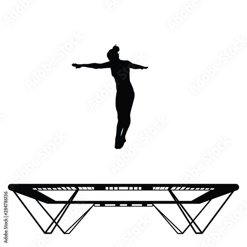 Straight jump on a trampoline in a gym, contour