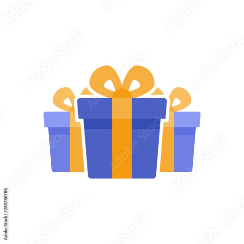 Loyalty reward prize, three surprising gift boxes, super present, birthday gift, flat icon