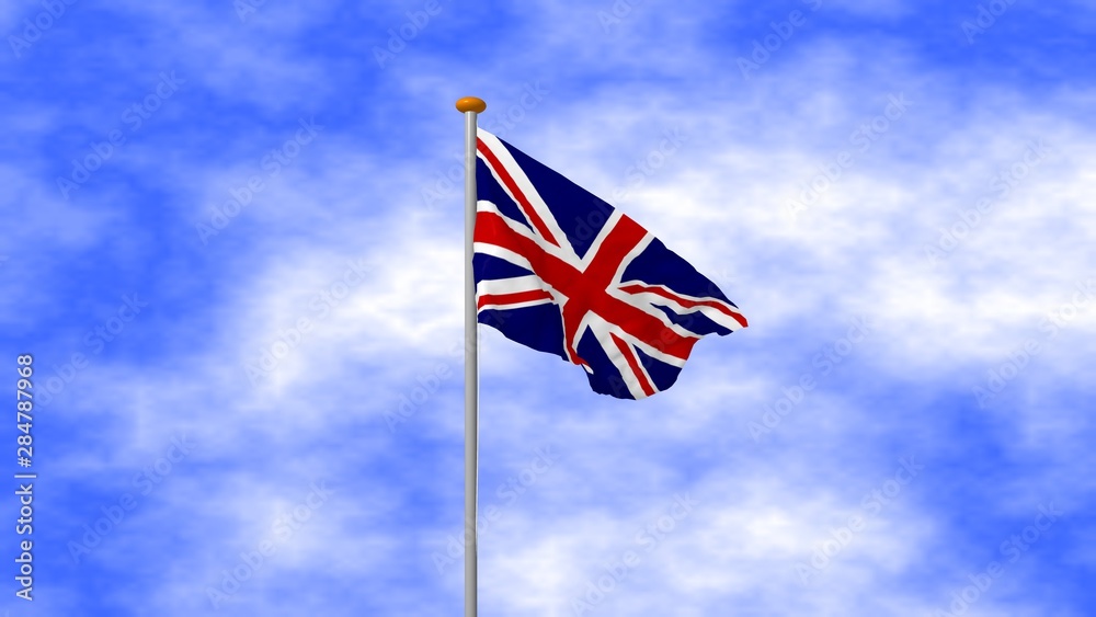 british flag in the wind with blue sky