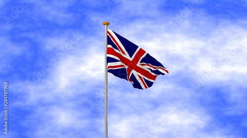 british flag in the wind with blue sky