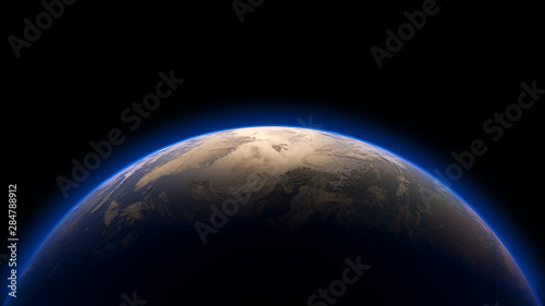 3d isolated render of glowing planet earth from space.