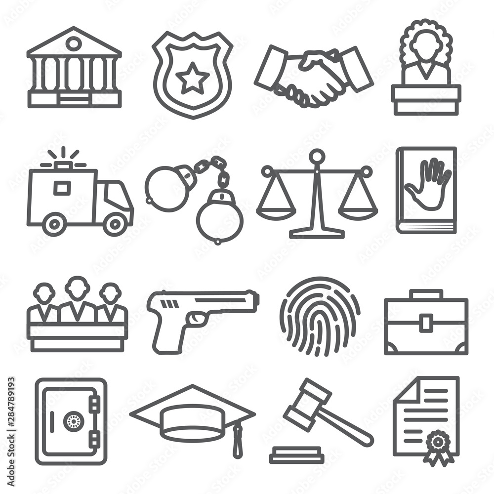 Law line icons set on white background