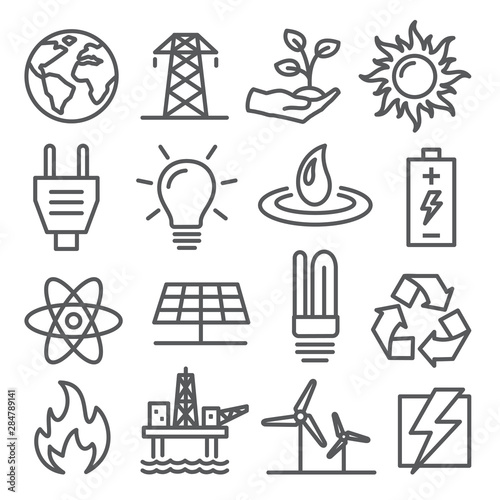 Energy line icons set on white background